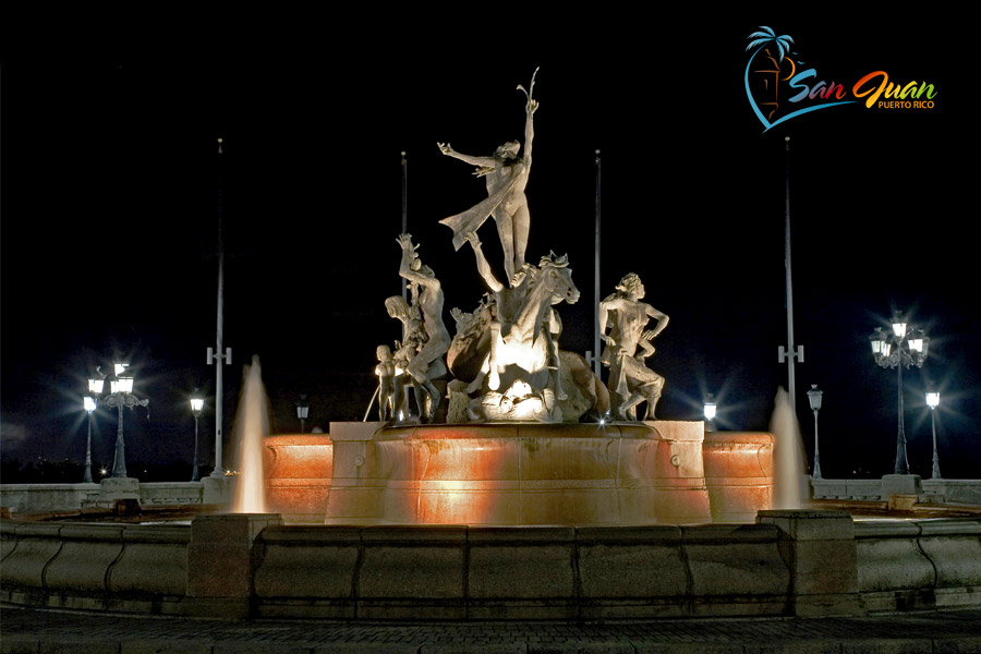 Old San Juan Puerto Rico at Night - Paseo de La Princesa Fountain