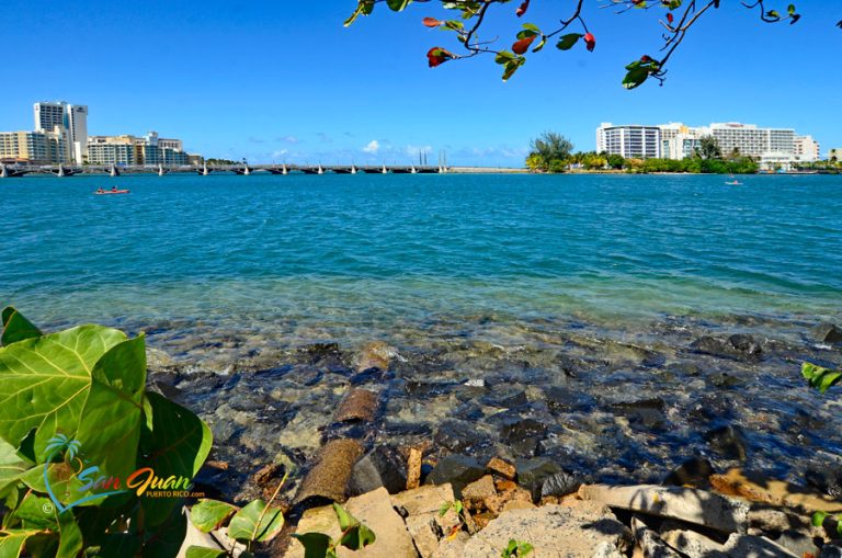 the water has pretty shades of blue and emerald greens depending