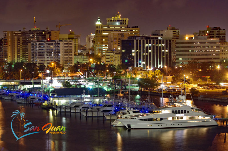 View of Marina at Night - San Juan, Puerto Rico.